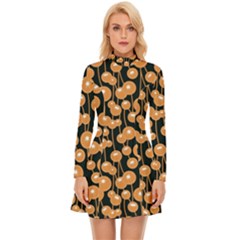 Orange Dandelions On A Dark Background Long Sleeve Velour Longline Dress by SychEva