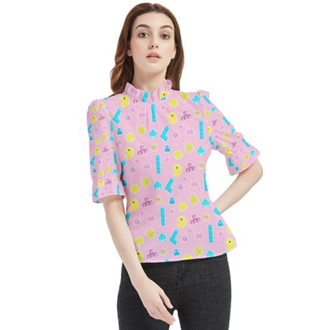 Arcade Dreams Pink Frill Neck Blouse by thePastelAbomination