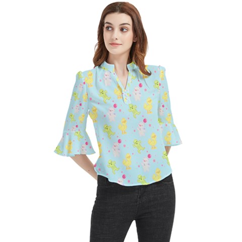 My Adventure Blue Loose Horn Sleeve Chiffon Blouse by thePastelAbomination