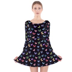 Bright And Beautiful Butterflies Long Sleeve Velvet Skater Dress by SychEva