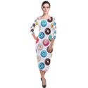 Delicious Multicolored Donuts On White Background Quarter Sleeve Midi Velour Bodycon Dress View1