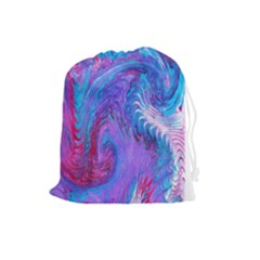 Blue On Violet Feathers Drawstring Pouch (large) by kaleidomarblingart