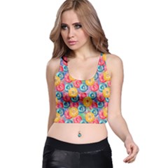 Multicolored Donuts Racer Back Crop Top by SychEva
