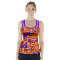 Purple And Orange Pumpkins, Crazy Halloween Pattern, Jack O  Lantern Racer Back Sports Top by Casemiro