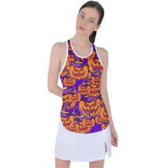 Purple And Orange Pumpkins, Crazy Halloween Pattern, Jack O  Lantern Racer Back Mesh Tank Top by Casemiro