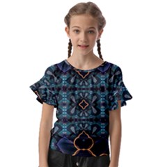 Blue Pattern Kids  Cut Out Flutter Sleeves by Dazzleway