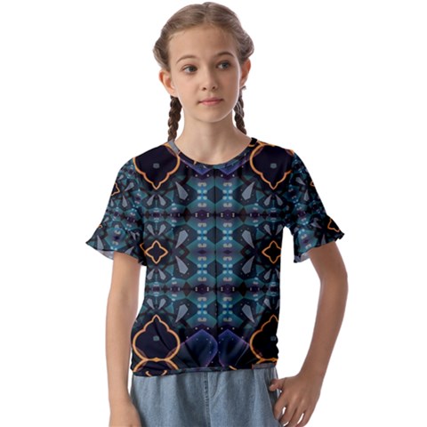 Blue Pattern Kids  Cuff Sleeve Scrunch Bottom Tee by Dazzleway
