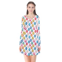 Multicolored Sweet Donuts Long Sleeve V-neck Flare Dress by SychEva