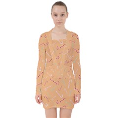 Sweet Christmas Candy V-neck Bodycon Long Sleeve Dress by SychEva