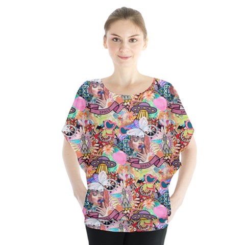 Retro Color Batwing Chiffon Blouse by Sparkle