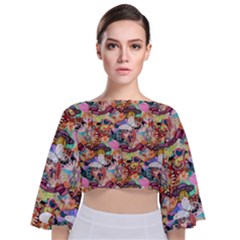 Retro Color Tie Back Butterfly Sleeve Chiffon Top by Sparkle