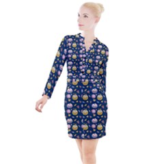 Autumn Pumpkins Button Long Sleeve Dress by SychEva