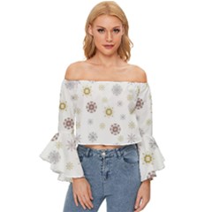Magic Snowflakes Off Shoulder Flutter Bell Sleeve Top by SychEva