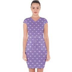 Pink Clouds On Purple Background Capsleeve Drawstring Dress  by SychEva