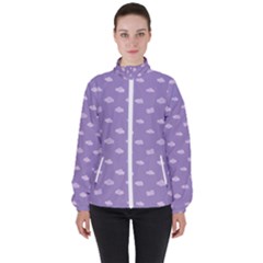 Pink Clouds On Purple Background Women s High Neck Windbreaker by SychEva