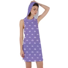 Pink Clouds On Purple Background Racer Back Hoodie Dress by SychEva