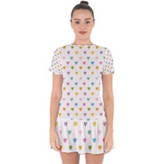 Small Multicolored Hearts Drop Hem Mini Chiffon Dress by SychEva