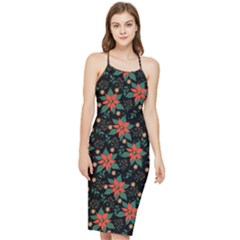 Large Christmas Poinsettias On Black Bodycon Cross Back Summer Dress by PodArtist