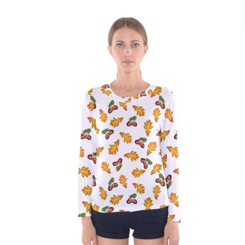 Oak Leaves And Acorns Women s Long Sleeve Tee by SychEva
