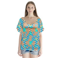 Illusion Waves Pattern V-neck Flutter Sleeve Top by Sparkle