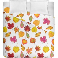 Watercolor Autumn Leaves Duvet Cover Double Side (king Size) by SychEva