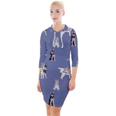 Husky Dogs With Sparkles Quarter Sleeve Hood Bodycon Dress by SychEva