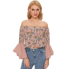 Flower Peach Blossom Off Shoulder Flutter Bell Sleeve Top by flowerland