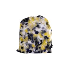 Black, Gray And Yellow Swirls  Drawstring Pouch (medium) by Khoncepts
