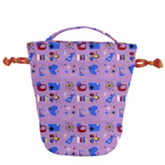 Pink 50s Pattern Drawstring Bucket Bag by NerdySparkleGoth