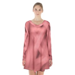 Red Flames Abstract No2 Long Sleeve Velvet V-neck Dress by DimitriosArt