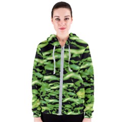 Green  Waves Abstract Series No11 Women s Zipper Hoodie by DimitriosArt