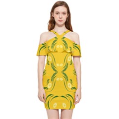 Floral Folk Damask Pattern Fantasy Flowers Floral Geometric Fantasy Shoulder Frill Bodycon Summer Dress by Eskimos