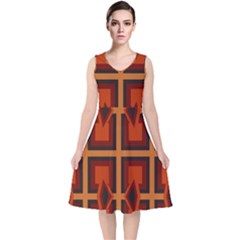 Abstract Pattern Geometric Backgrounds   V-neck Midi Sleeveless Dress  by Eskimos