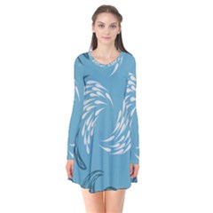 Folk Flowers Print Floral Pattern Ethnic Art Long Sleeve V-neck Flare Dress by Eskimos