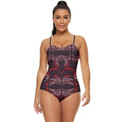 Floral Folk Damask Pattern Fantasy Flowers Floral Geometric Fantasy Retro Full Coverage Swimsuit by Eskimos
