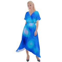 Blue Vibrant Abstract Cross Front Sharkbite Hem Maxi Dress by DimitriosArt