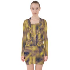 Yellow Abstract Stars V-neck Bodycon Long Sleeve Dress by DimitriosArt