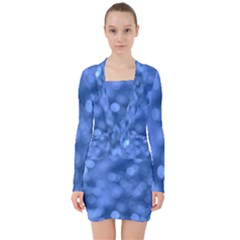 Light Reflections Abstract No5 Blue V-neck Bodycon Long Sleeve Dress by DimitriosArt