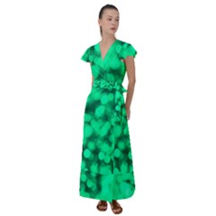 Light Reflections Abstract No10 Green Flutter Sleeve Maxi Dress by DimitriosArt