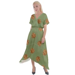 Pine Cones Green Cross Front Sharkbite Hem Maxi Dress by Littlebird