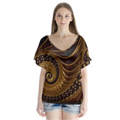 Shell Fractal In Brown V-neck Flutter Sleeve Top by SomethingForEveryone