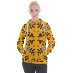 Floral Folk Damask Pattern Fantasy Flowers Floral Geometric Fantasy Women s Hooded Pullover by Eskimos