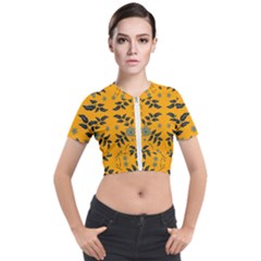 Floral Folk Damask Pattern Fantasy Flowers Floral Geometric Fantasy Short Sleeve Cropped Jacket by Eskimos