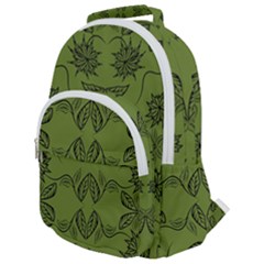 Floral Folk Damask Pattern Fantasy Flowers Floral Geometric Fantasy Rounded Multi Pocket Backpack by Eskimos