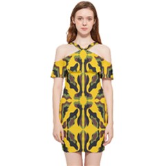 Abstract Pattern Geometric Backgrounds  Abstract Geometric Design    Shoulder Frill Bodycon Summer Dress by Eskimos