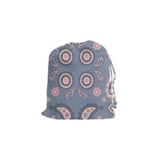 Floral Folk Damask Pattern Fantasy Flowers Floral Geometric Fantasy Drawstring Pouch (small) by Eskimos
