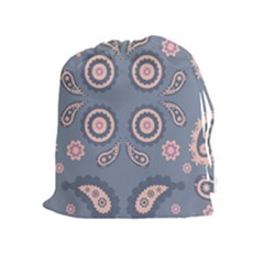 Floral Folk Damask Pattern Fantasy Flowers Floral Geometric Fantasy Drawstring Pouch (xl) by Eskimos