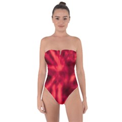Cadmium Red Abstract Stars Tie Back One Piece Swimsuit by DimitriosArt