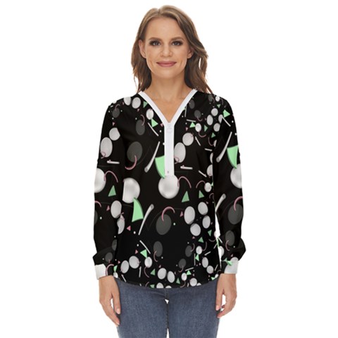 Digital Illusion Zip Up Long Sleeve Blouse by Sparkle