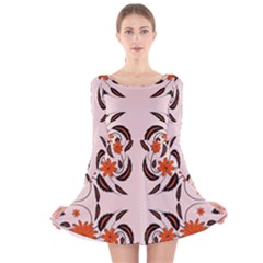Floral Folk Damask Pattern  Long Sleeve Velvet Skater Dress by Eskimos